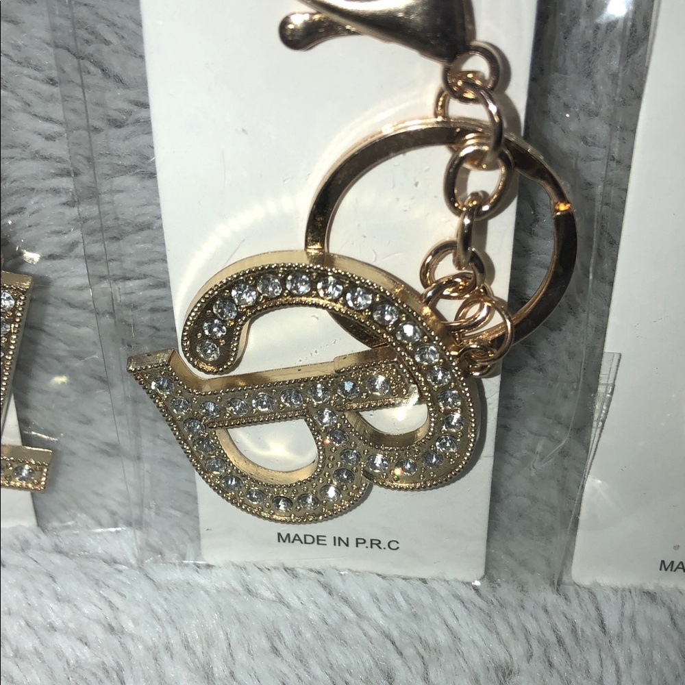 Pastels Gold Rhinestone Initial Keychain - Picture 3 of 4